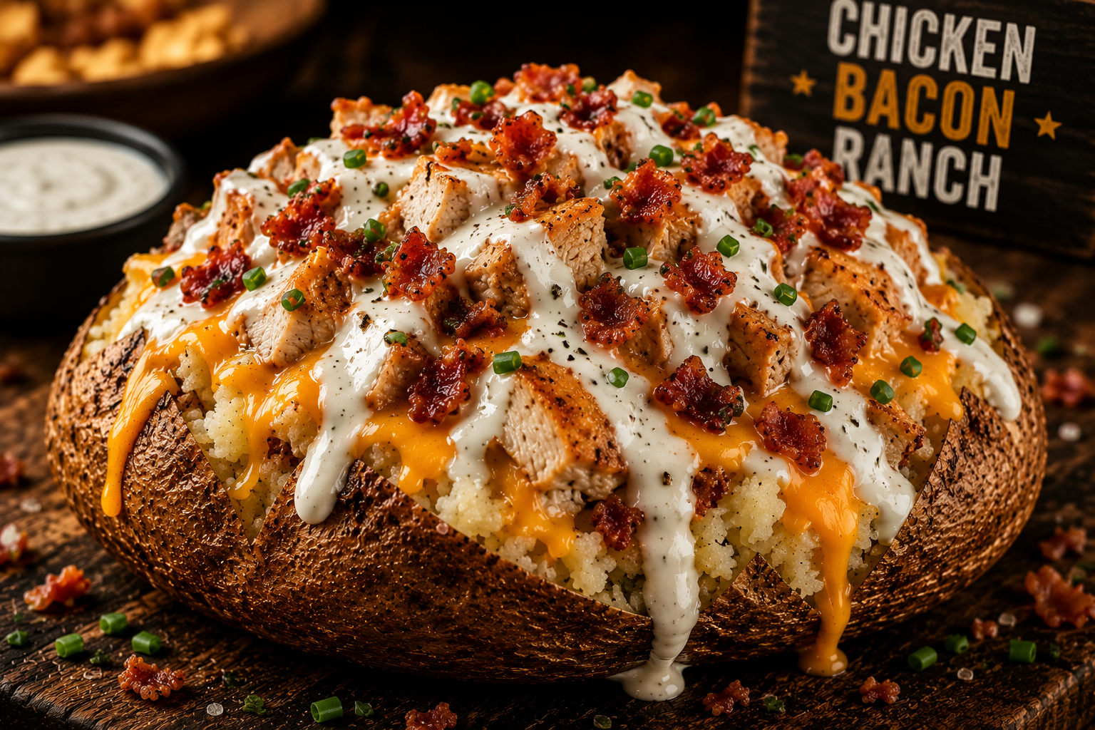Chicken Bacon Ranch loaded baked potato